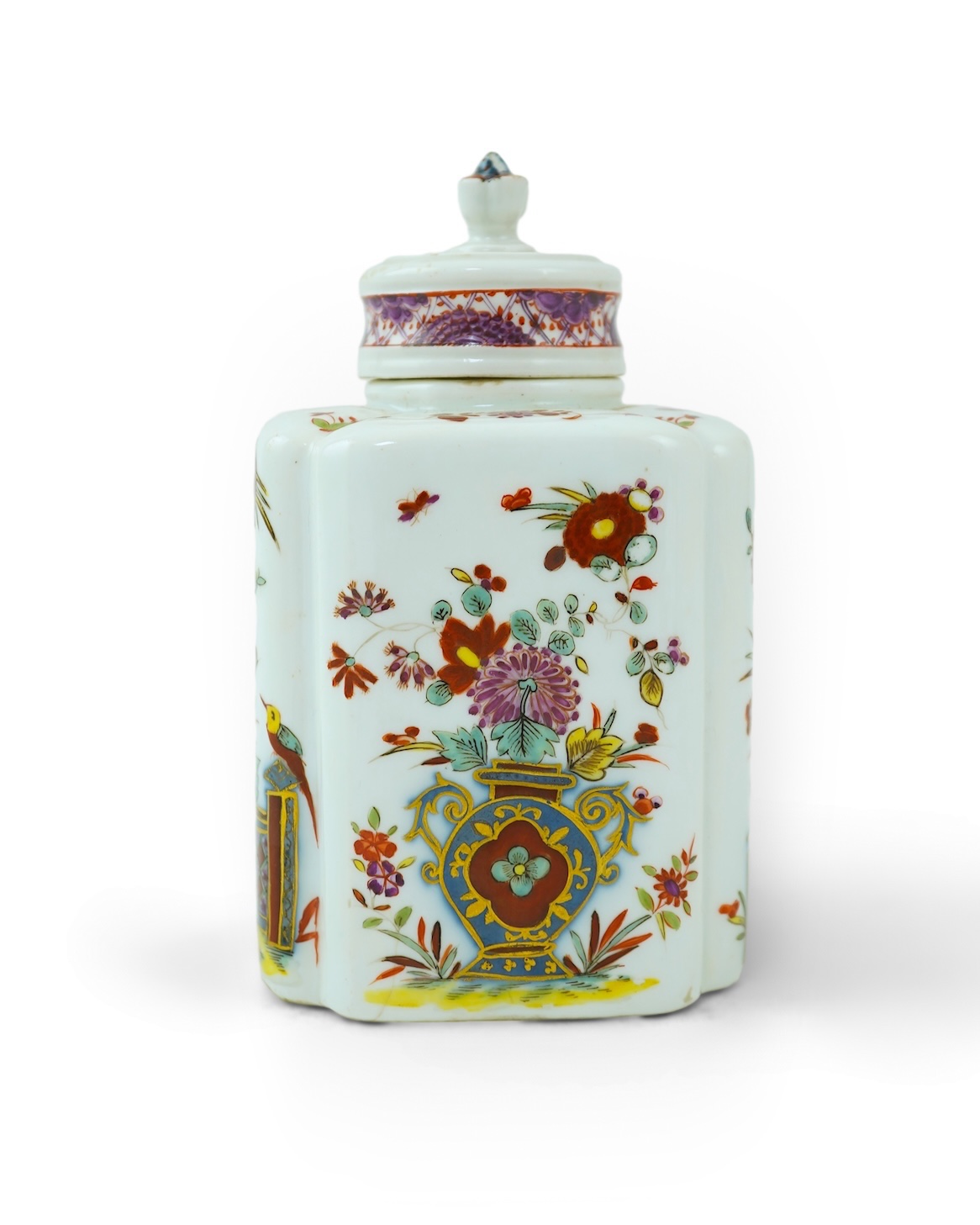 A Meissen polychrome tea caddy and cover, c.1760